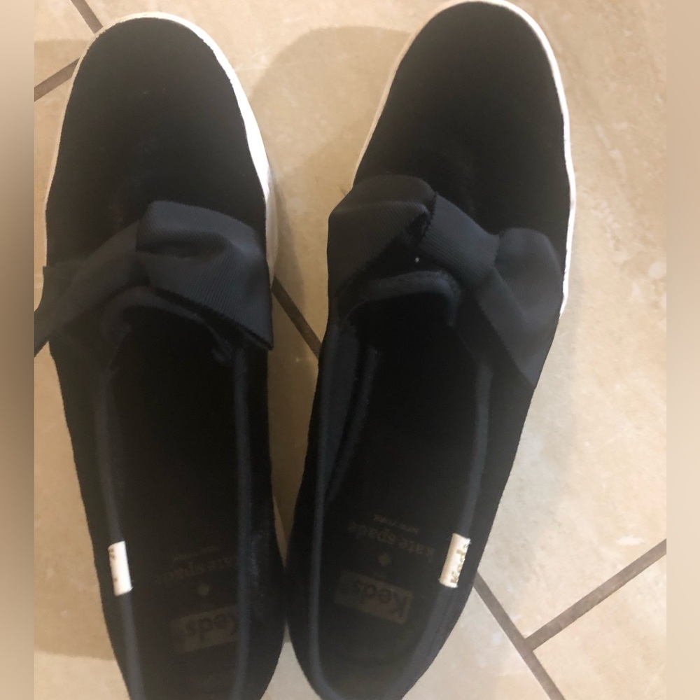 Kate Spade black velvet Keds with bows